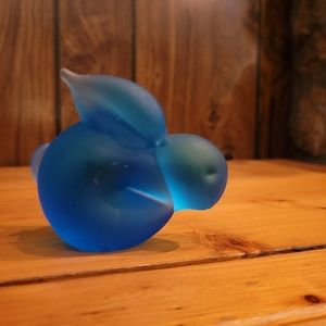 Vintage blue satin glass rabbit paperweight